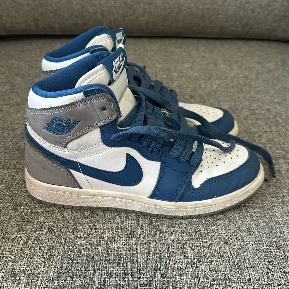 Blue and white Nike Air Jordans